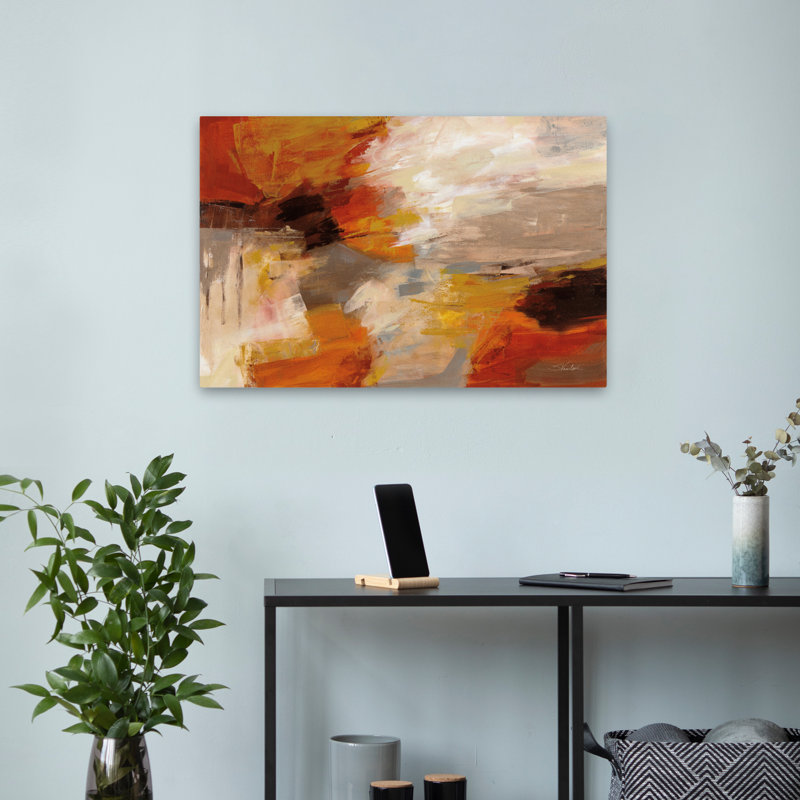 Falling Leaves - Abstrait brun automne crème, H 24 po x l 16 po