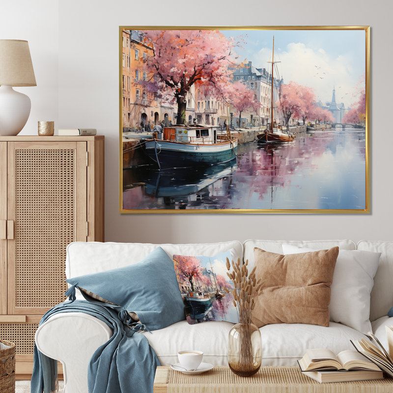 «Danemark Canal Reflections» sur impression sur toile, Cadre flottant doré, H 30 po x l 40 po x P 1,5 po