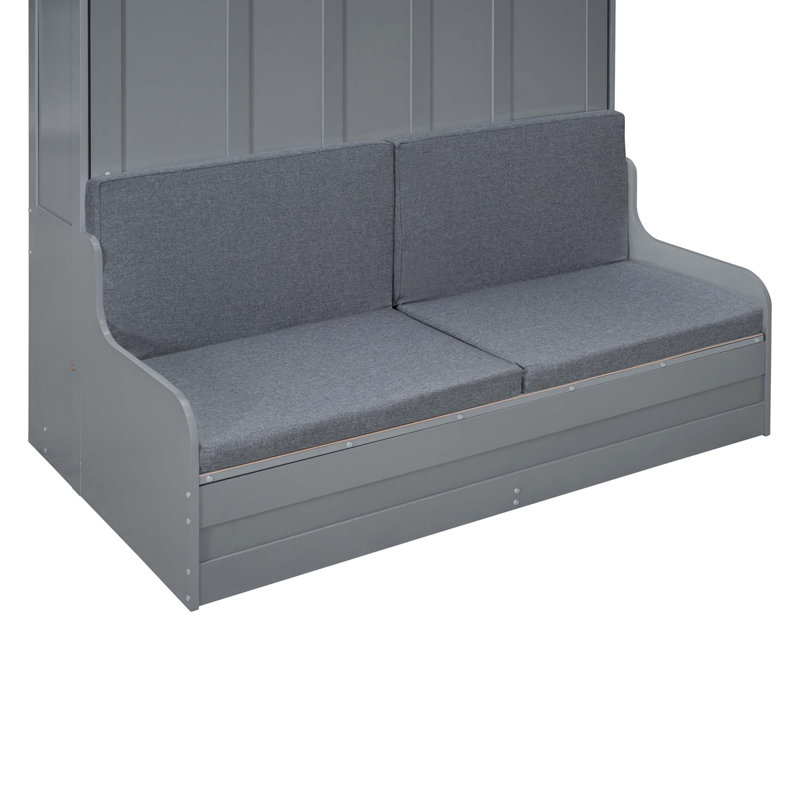 Grand lit escamotable mural avec coussin, grand, Gris