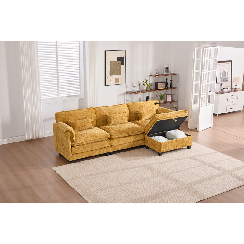 Boneless Oversized Sectional Sofa Cloud Couch, Modern Chenille L Shaped Couch With Comfy Modular Design And Moveable Ottoman