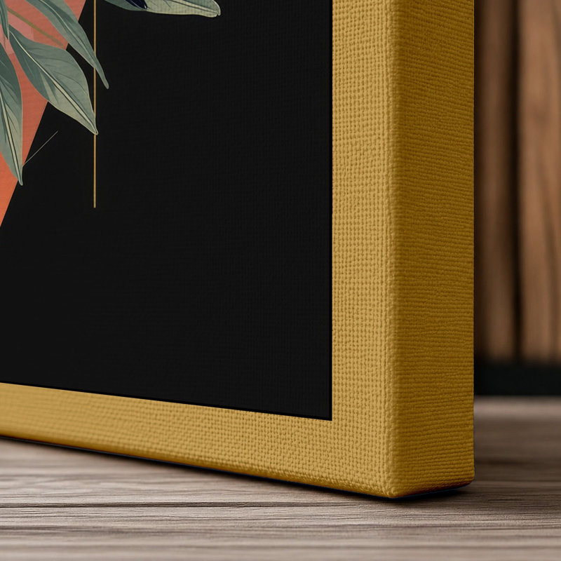 Botanical Bird in Geometry Geometric - Wrapped Canvas, 24x16 - 61.0 x 40.6 cm, Ochre Border