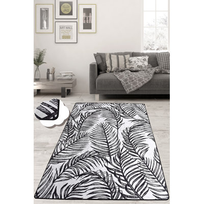Premium Black & White Area Rug (4 ft x 6 ft), 100% Polyester, 0.2 in Pile Height | Antibacterial, Non-Slip Underside, Machine Washable | Perfect for Living Room, Bedroom, and Dining Spaces, Stylish & Durable Design