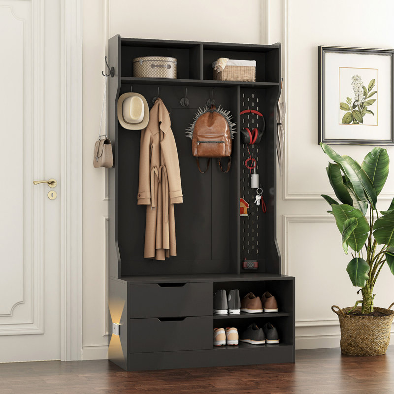 Hall Tree With 6 Hooks,Coat Hanger, Entryway Bench, Storage Bench,For Entrance, Hallwa, Black