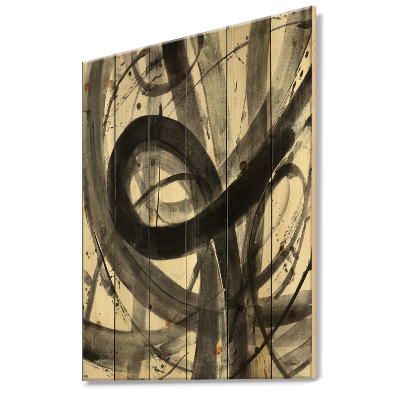 Noir et blanc minimaliste - Impression moderne et transitionnelle sur bois de pin naturel, H 32 po x l 24 po x P 1 po