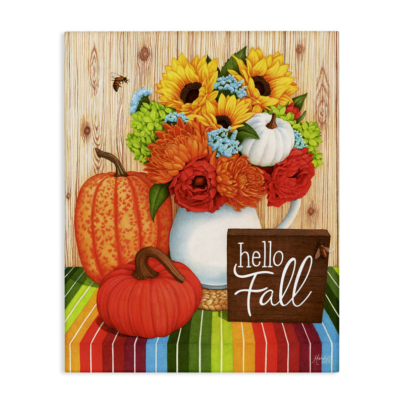 «Hello Fall Rainbow Pumpkins», art mural sur toile par Mardell Schuster, H 30 po x l 24 po