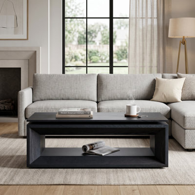 Table basse rectangulaire avec plateau relevable de 43,3 po avec rangement, table basse moderne en placage de bois et panneau de fibres à densité moyenne avec plateau flottant, plateau de table convertible pour salon, bureau à domicile