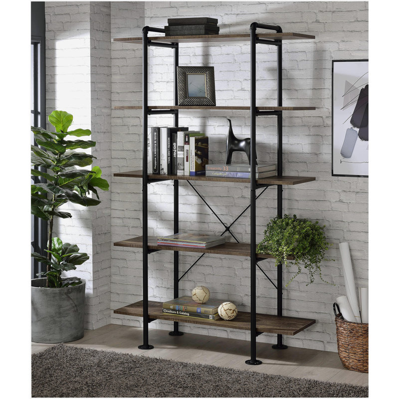Country Oak Black 5-Shelf Bookshelf