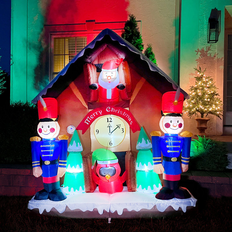 Fraser Hill Farm Fraser Hill Farm 6-Ft. Tall Santa Nutcracker Cuckoo Clock Blow Up Christmas Inflatable with Lights, Music