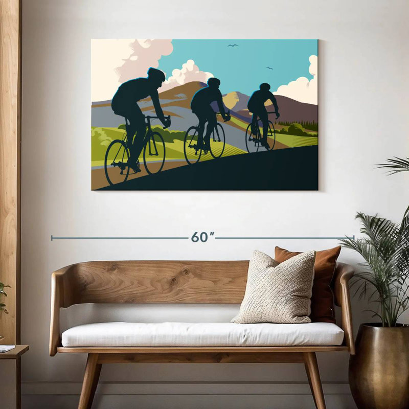 Trois cyclistes Sireci, H 30 po x l 45 po