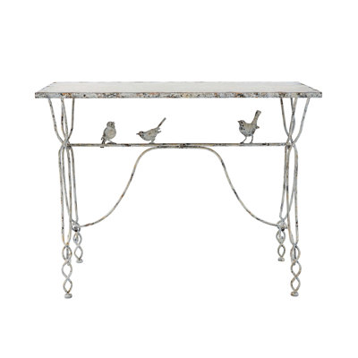 43X16.5X34" Whimsical Bird Perch Console Table, Distressed Iron Construction, Accent Table With Twisted Legs For Entryway Or Living Room Decor