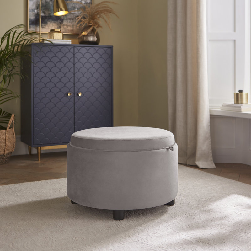 56cm Wide Velvet Round No Pattern Pouffe Ottoman with Storage, Grey
