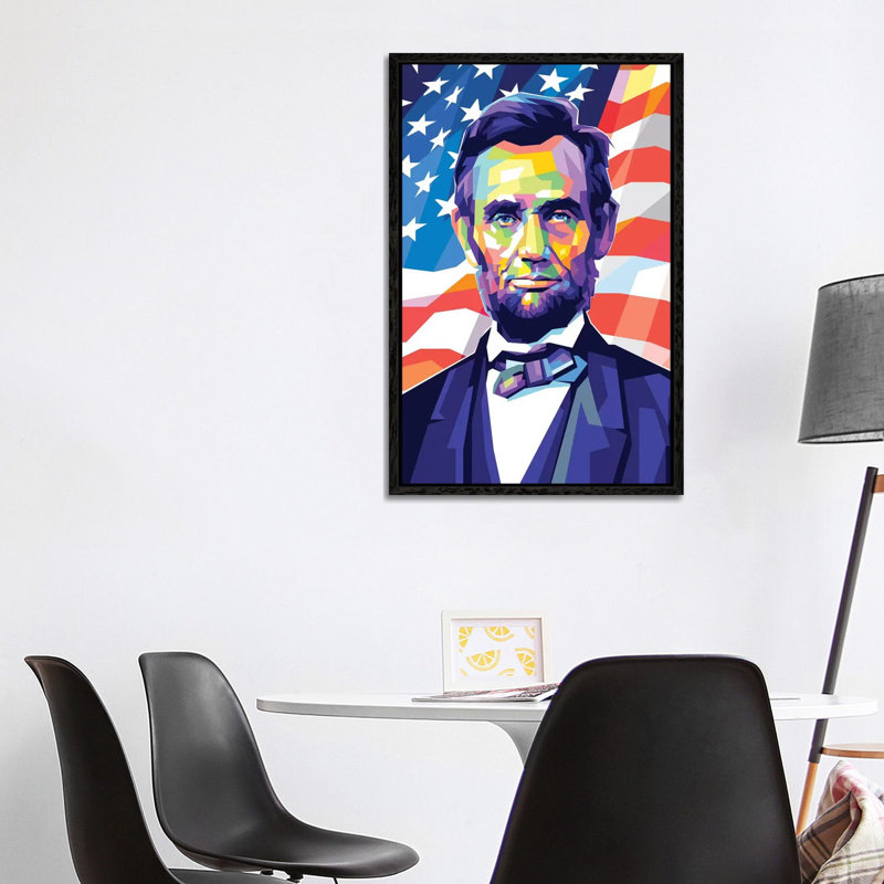 Abraham Lincoln 1 Piece Painting on Canvas, 101.6 cm H x 66.04 cm W, Black Framed