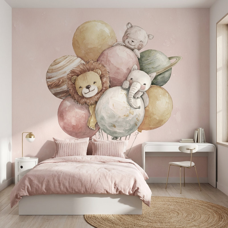 Adhésif mural ballons animaux fantaisistes, Non tissé, 140 po x 108 po