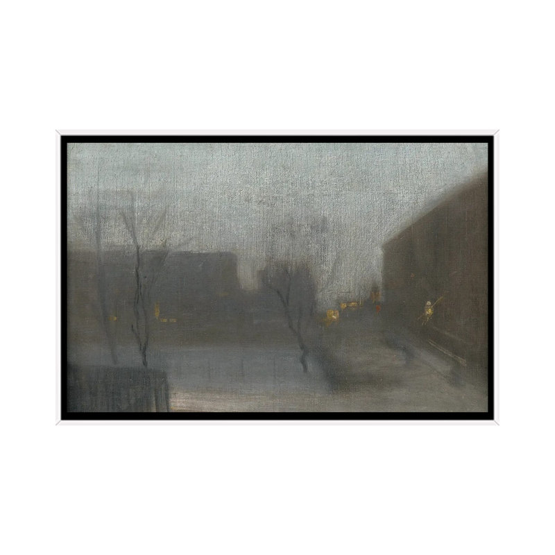 Nocturne Trafalgar Square Snow - reproduction d'art murale - toile encadrée, 32 po x 48 po, Toile avec cadre, Blanc