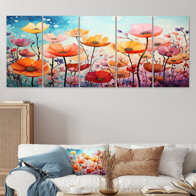 Warlick - art mural coquelicot pour le salon, 5 pièces