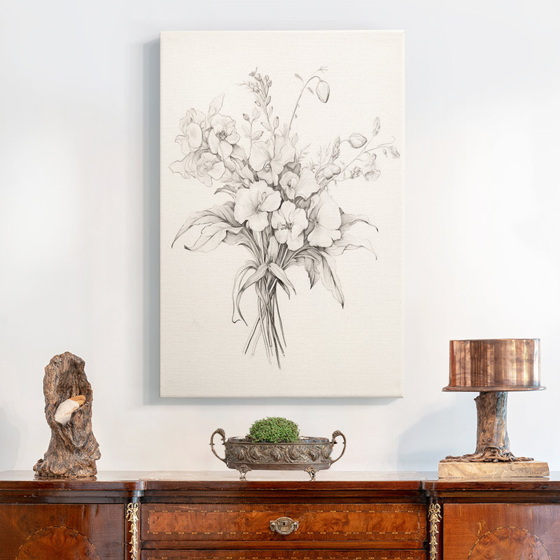 Reproduction florale rétro sur toile tendue, H 13 po x l 9 po