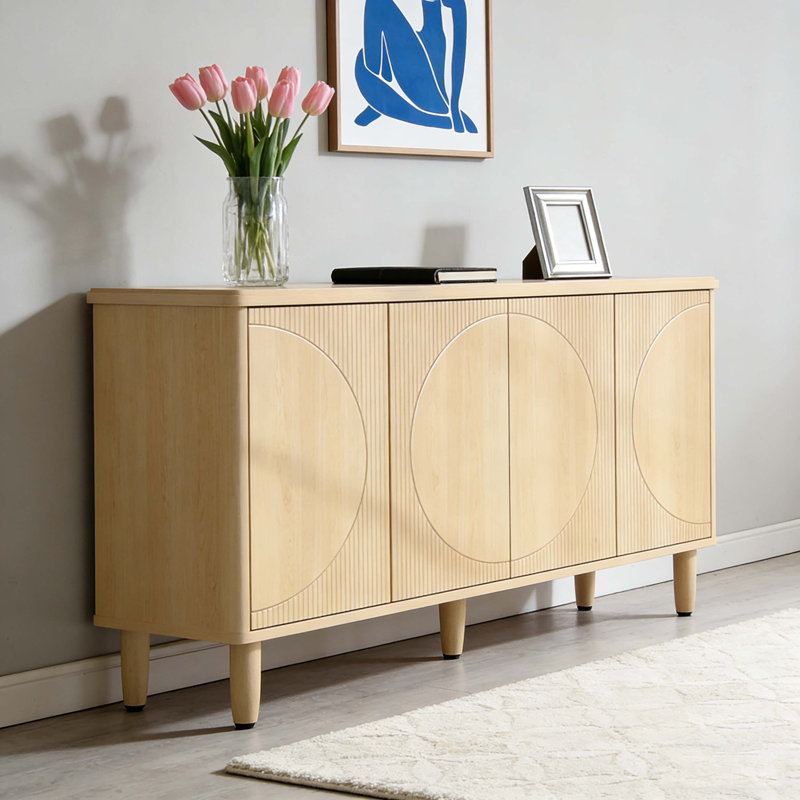 Sideboard Buffet Credenza Storage Cabinet with Doors, Light Brown