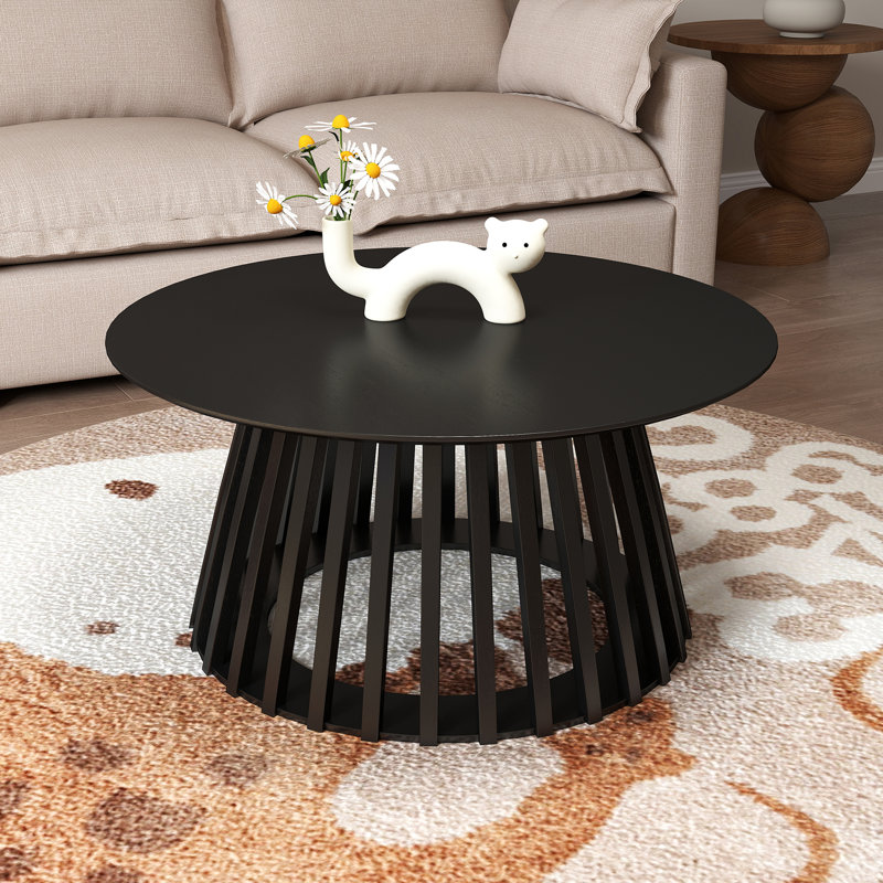 Solid Wood Base Single Coffee Table Round Coffee Table Modern Tea Table For Living Room, Black