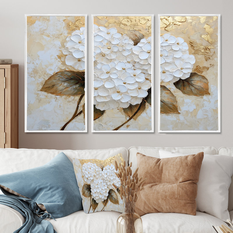 Adaliyah - ensemble d'art mural hortensia, Reproduction avec cadre flottant, H 28 po x l 36 po, Blanc
