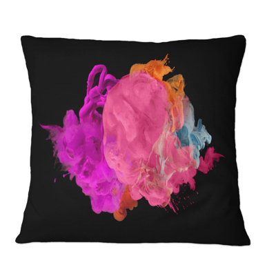 Fuchia et encre rose sur fond noir - Coussin décoratif moderne