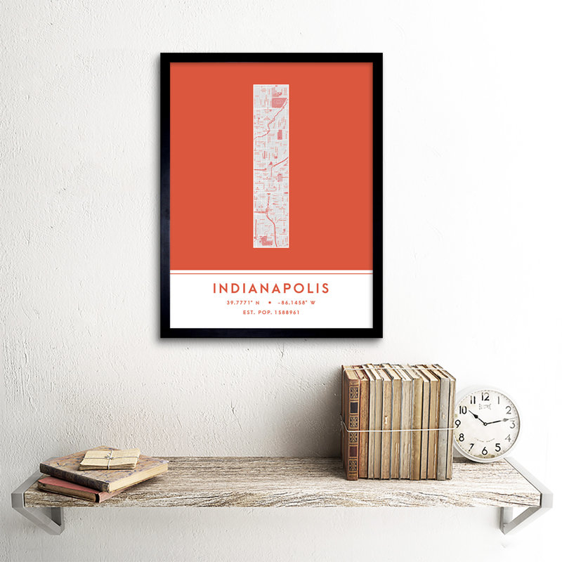 Indianapolis City Map Indianapolis Indiana United States City Map Orange - Single Picture Frame Typography