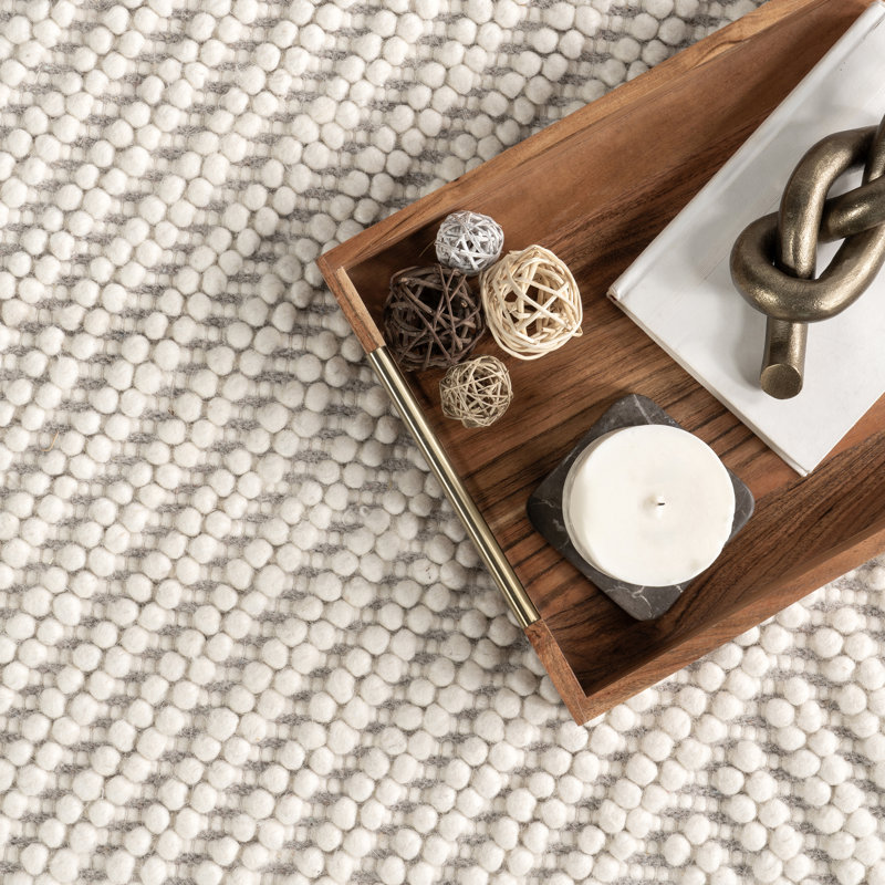 Ivory Geometric Flat Woven Wool Rug, 4' x 6'