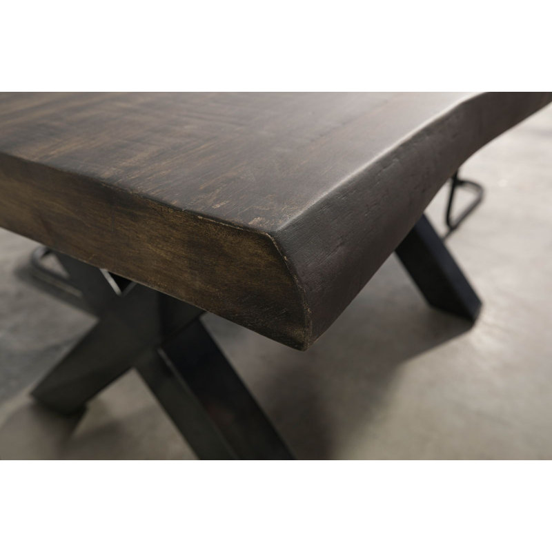 Solid Wood Top Metal Base Dining Table, Anthracite, Grey, 77 cm H x 140 cm L x 90 cm D