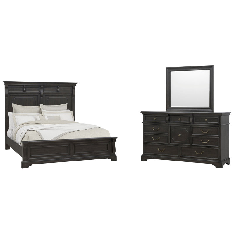 Bolkov California King Panel Bed And Drawer Dresser With Mirror, California King, 3 Pcs: Bed, Dresser, Mirror