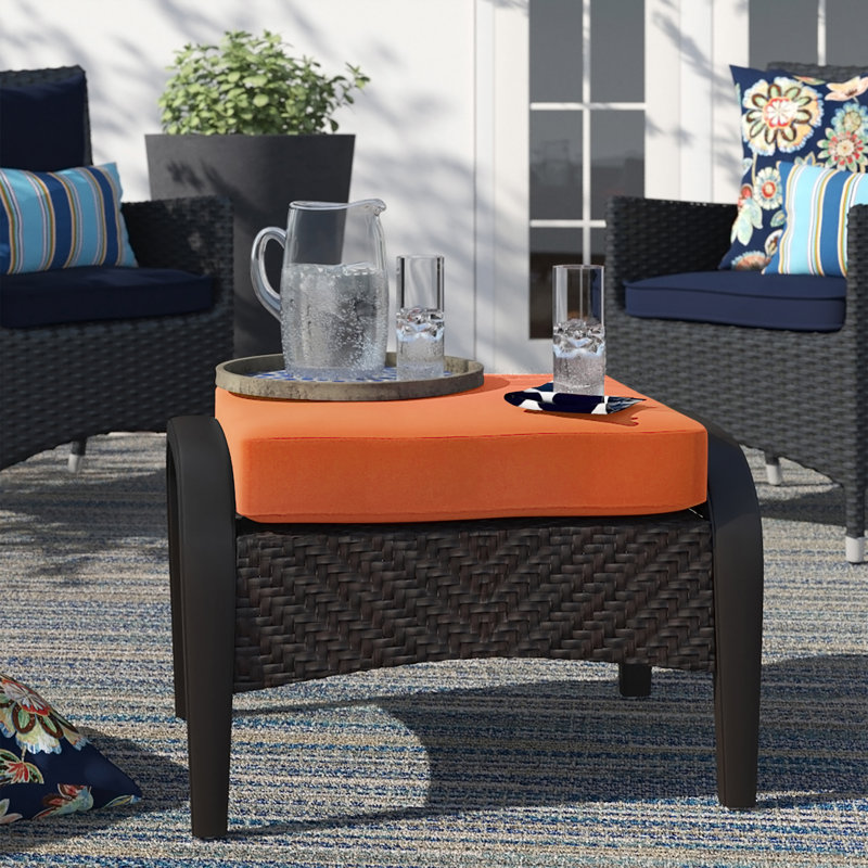 Barcelo Rattan Club Ottoman with Cushion, Tikka Orange Sunbrella®