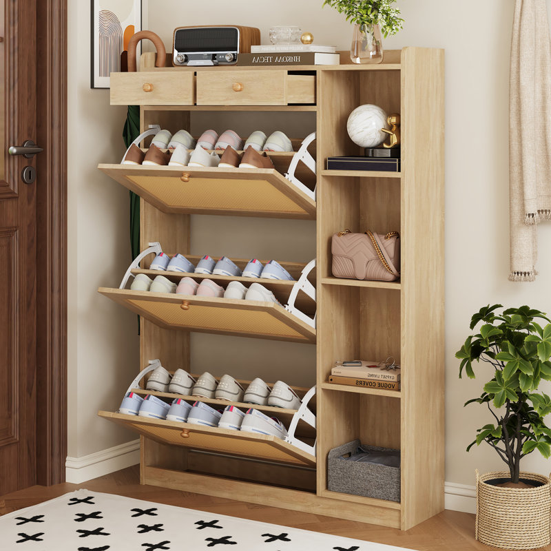 18 Pair Shoe Storage Cabinet, Natural
