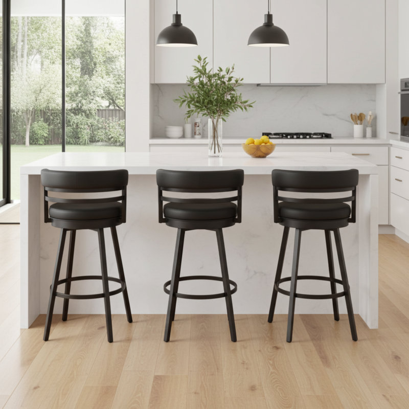 Sunnydale Camden 26" Swivel Counter Stool, Onyx Noir Finish & Obsidian Black Leatherette