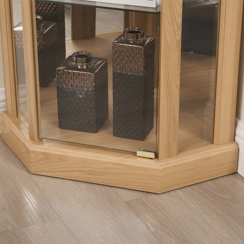 Light Oak Corner Glass Lighted Curio Cabinet