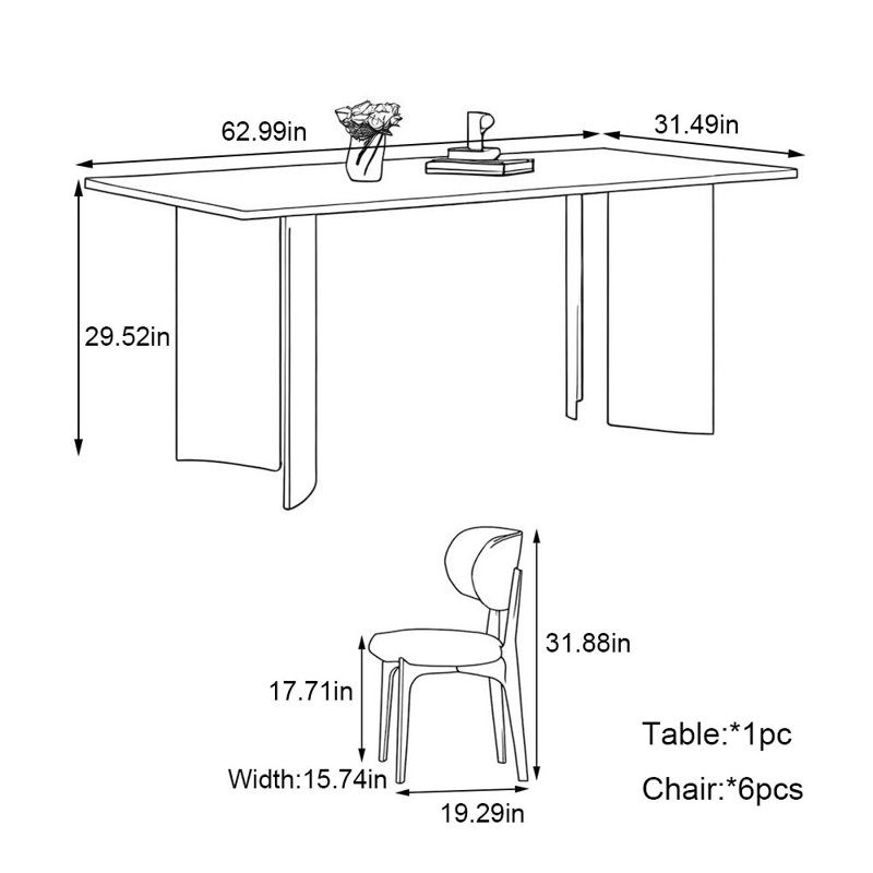 Ensemble de table de salle à manger rectangulaire en bois de frêne, H 29,52 po x L 62,99 po x l 31,49 po