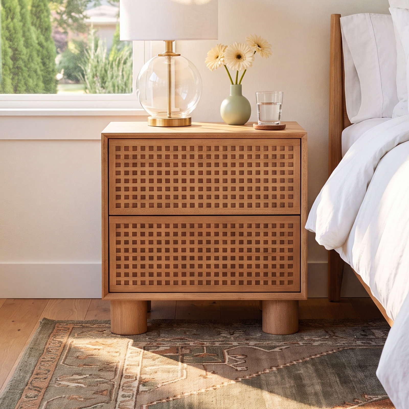 2-Drawer Cross Hatch Nightstand