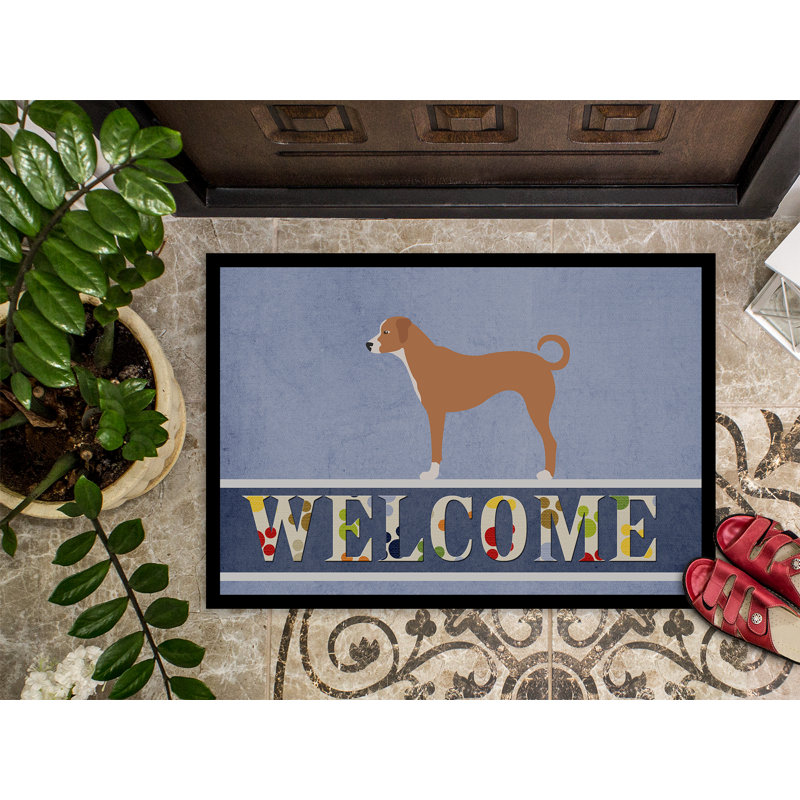 Tapis de porte d’extérieur anti-dérapant australien pinscher welcome, Rectangle 1 pi 6 po x 2 pi 3 po