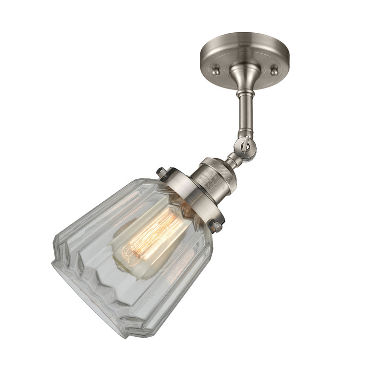 Vinson Glass Semi Flush Mount, Clear, 6 Watt Vinage LED Bulb, Brushed Satin Nickel
