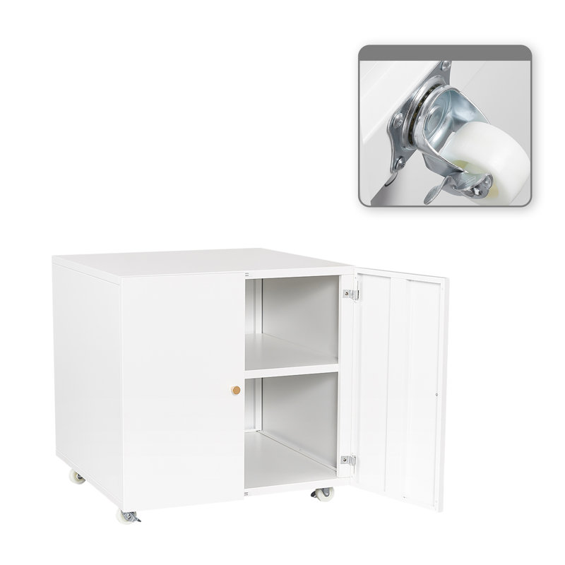 Porte-imprimante en métal de style moderne avec porte réglable et classeur sur roulettes pour bureau à domicile, Blanc