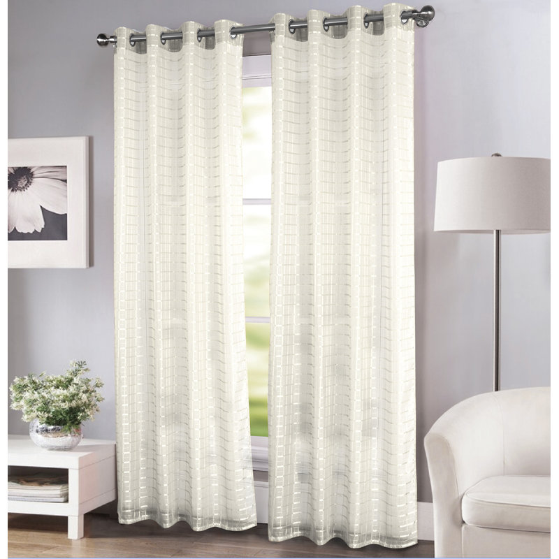 Samel Semi Sheer Curtain Pair, White, 38" W x 63" L