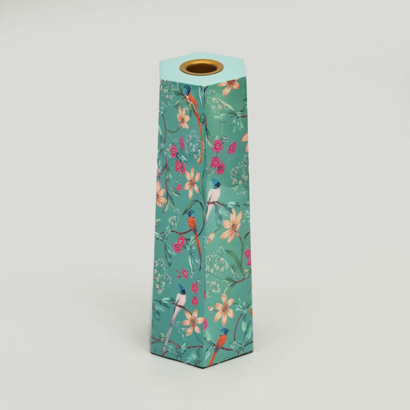  Aqua Flora Hexagonal Candleholder, 7" H x 3.5" W x 4" D