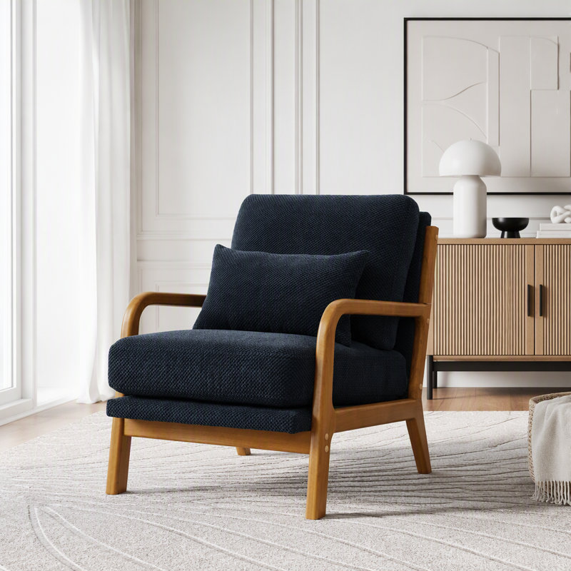 Chaise longue en bois avec revêtement Nubby, Black nubby Fabric