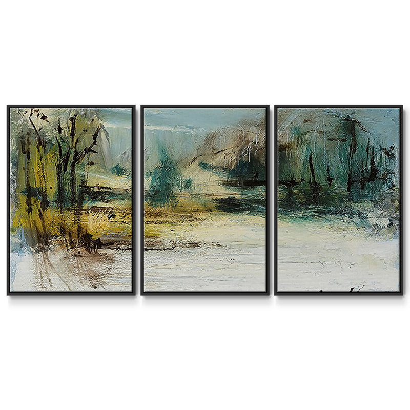 Wintery Horizon II - Multi Piece Framed Canvas, 36" H x 75" W, Black Framed