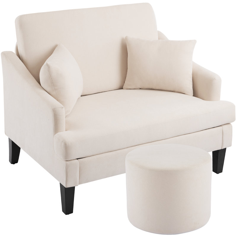 41" Oversized Accent Chair With Ottoman - 33.5'' Wide Seat Comfy Armchair And 2 Pillows, Beige/Beige Ottoman