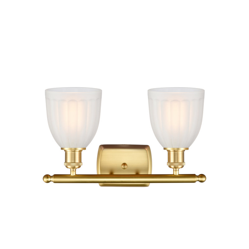 Éclairage pour salle de bain 2 lumières Whitten, Ampoule incandescente rétro de 60 watts, Blanc, Or satiné