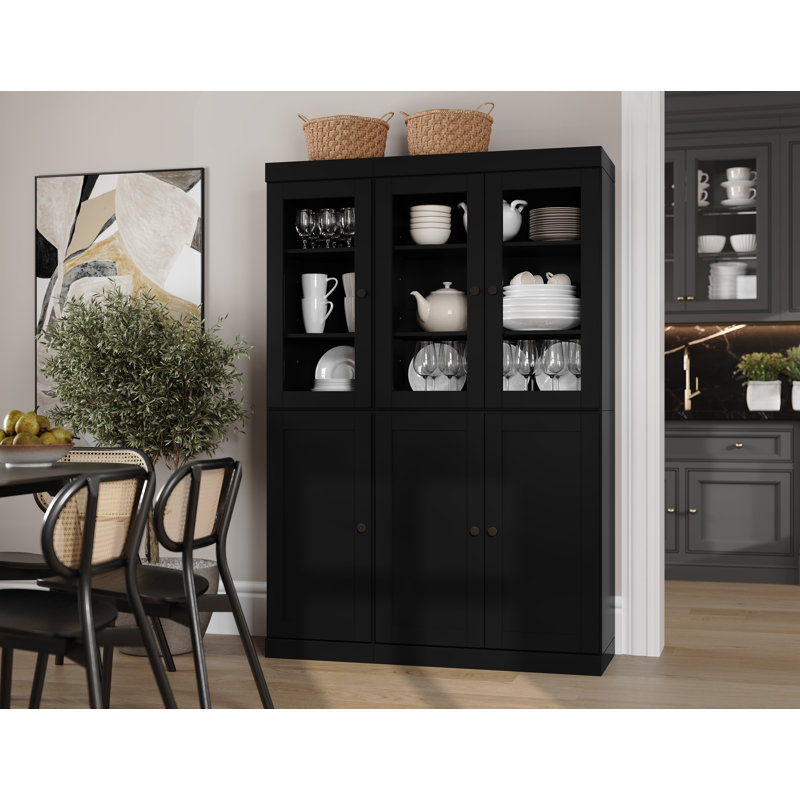 Garde-manger Palace 100% bois massif 48,5 po avec shaker, portes en verre transparent, 2 tiroirs et tablettes réglables Palace Imports