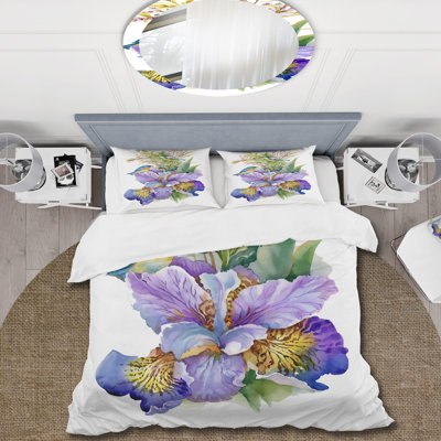Purple Iris With Birds - Traditional Duvet Cover Set - Microfiber Polyester