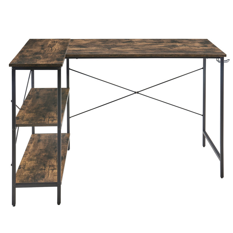 Brigitte L-Shaped Metal Base Writing Desk, Brown