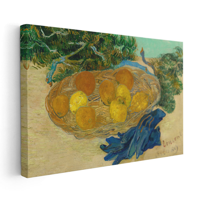 Nature morte d'oranges et de citrons avec des gants bleus, 1889 - reproduction d'art sur toile, H 12 po x l 18 po