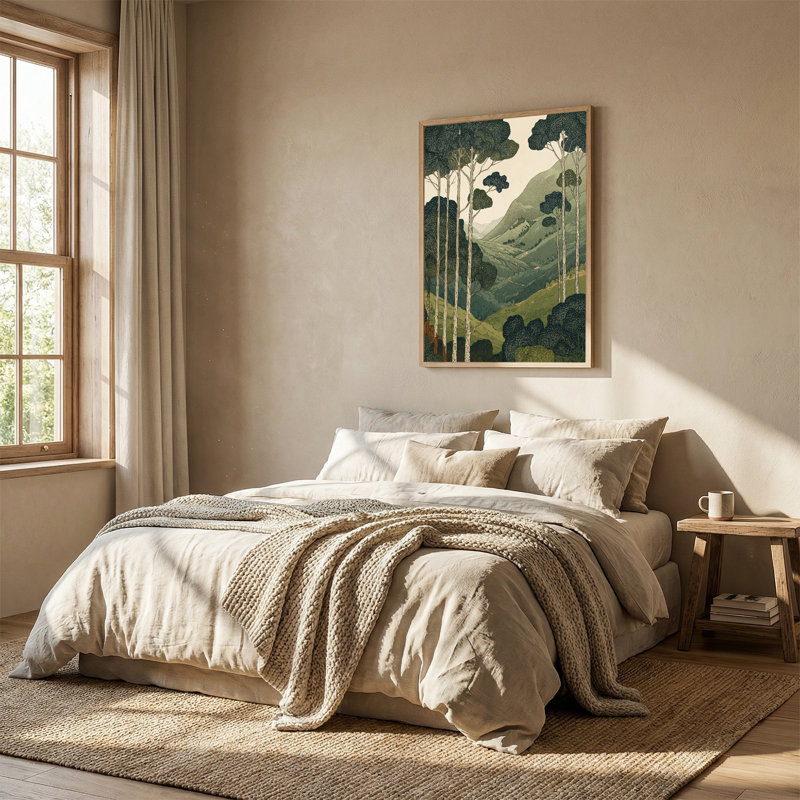 «Green Trees and Rolling Mountains In Vintage Style», art mural sur toile, H 24 po x l 18 po