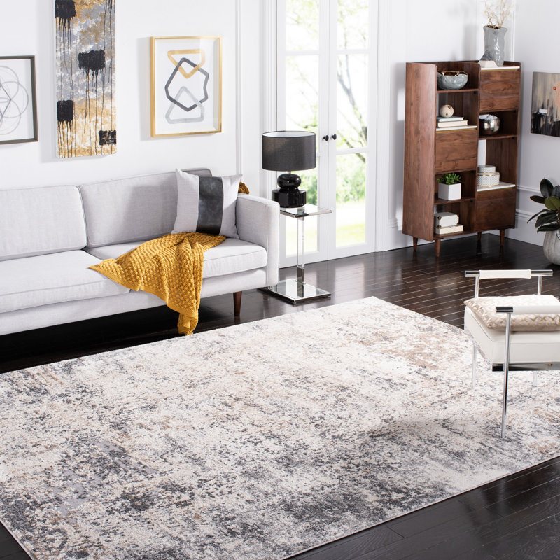 Ivory and Grey Abstract 10' x 14' Stain-Resistant Synthetic Area Rug