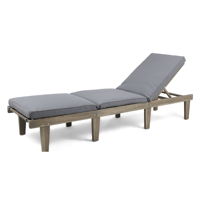 Gray Acacia Wood Outdoor Chaise Lounge with Cushions